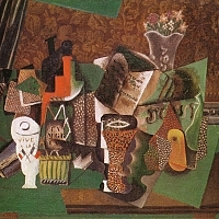 Still Life with Cards, Glasses and a Bottle of Rum- \'Vive la France\'　1914年5月