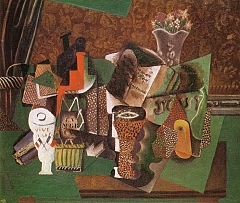 Still Life with Cards, Glasses and a Bottle of Rum- \'Vive la France\'　1914年5月