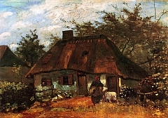 Cottage and Woman with Goat