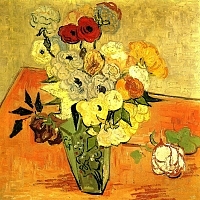 Still Life Japanese Vase with Roses and Anemones